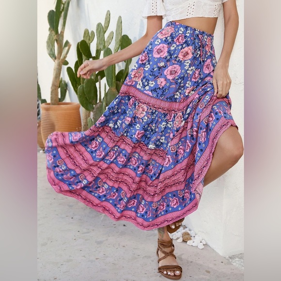 Boho Floral Print Drawstring Waist Skirt - Picture 3 of 10